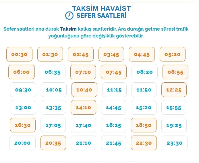 Taksim havaist servis saatleri